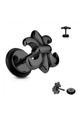 Falešný piercing  z chirurgické oceli - plug Fleur de Lis (černý)
