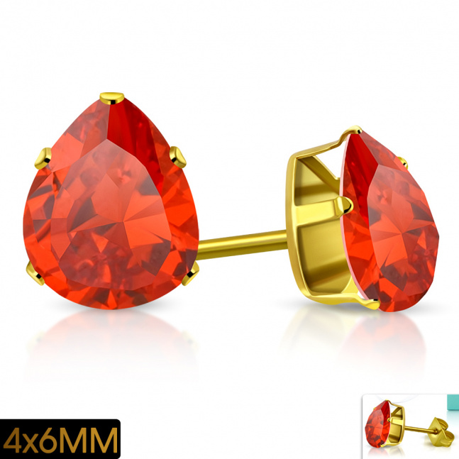 Naušnice z chirurgické oceli - červené kapky 4x6mm
