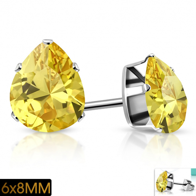 Náušnice chirurgická ocel - žluté kapky 6x8mm
