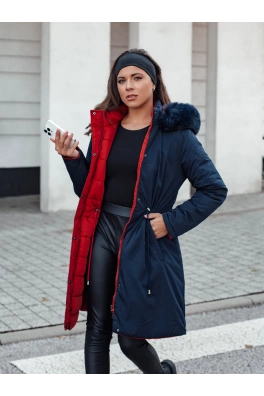 Dámská zimní bunda TRENDNEL dlouhá prošívaná s kožešinou modrá Dstreet TY4590