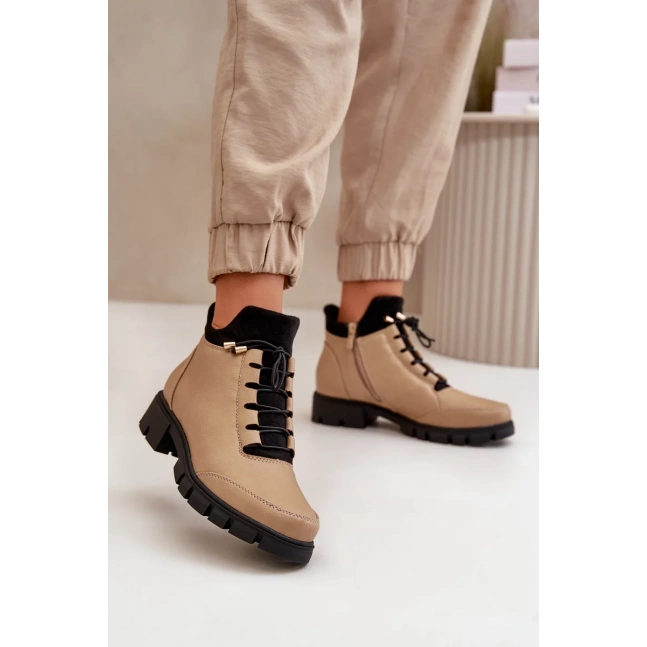 Nízké Dámské Kotníkové Boty Zateplené Z Eko Kůže Béžové Erisabelle Nízké Dámské Kotníkové Boty Zateplené Z Eko Kůže Béžové Erisabelle