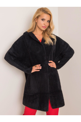 Černý alpakový kabát s kapucí