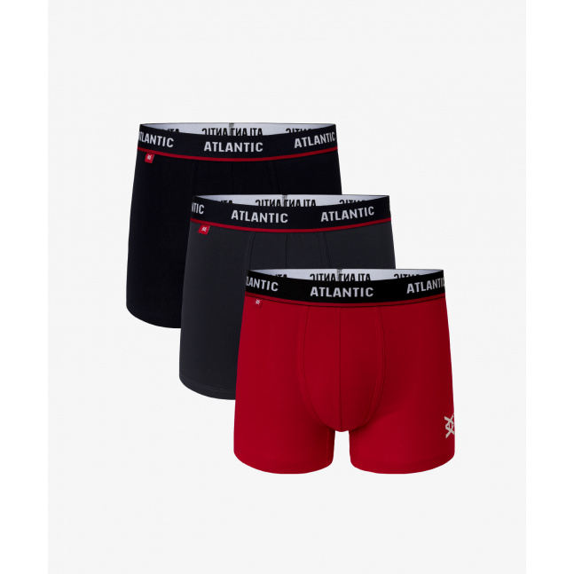 3-BALENÍ Pánské boxerky ATLANTIC - černá, grafitová, červená