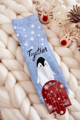 Dámské Ponožky Vánoční Vzory S Tučňákem Modre