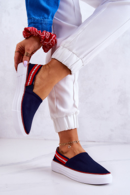 Women's Sneakers Slip On Big Star JJ276009 Navy Blue-Red