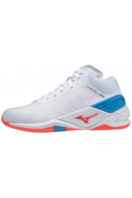 Indoorová obuv Mizuno WAVE STEALTH NEO MID / WHITE / IGNITION RED / FRENCH BLUE