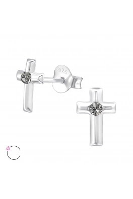 Náušnice stříbrné - křížek s černým crystalem Swarovski