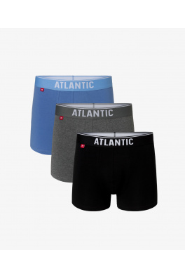 3-PACK Pánské klasické boxerky ATLANTIC - světle modrá, šedá melanž, černá
