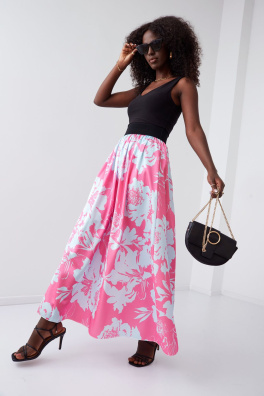 Vzdušná sukně s květinovým potiskem v růžové a modré barvě