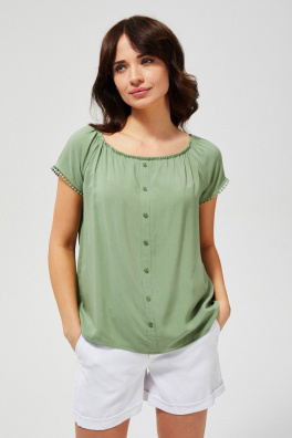Košilová halenka s ozdobnými rukávy - olivově zelená