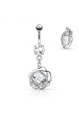 Rhodiovaný piercing do pupíku z oceli - květina