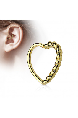 Ocelový piercing do ucha - srdce ve zlaté barvě