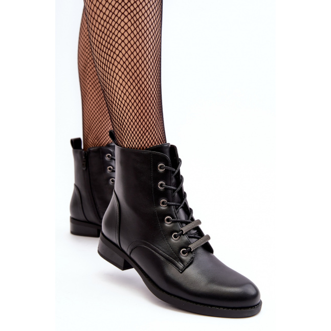 Klasické kožené dámské teplé kotníkové boty S.Barski Black