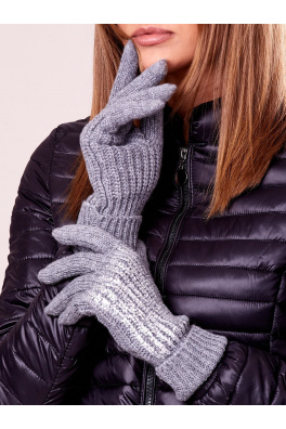 Šedé rukavice s vlněnou a lesklou aplikací