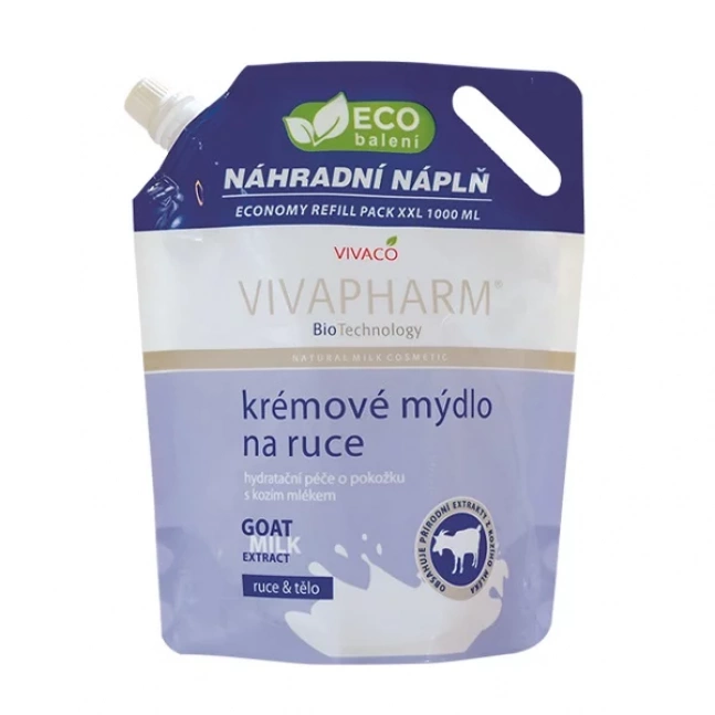 Mýdlo na ruce s kozím mlékem ECO BALENÍ 1 litr VIVAPHARM 1 litr