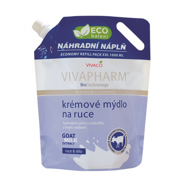Mýdlo na ruce s kozím mlékem ECO BALENÍ 1 litr VIVAPHARM 1 litr