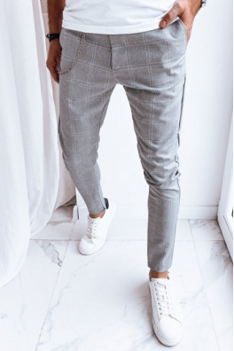 Světle šedé pánské neformální kostkované kalhoty Dstreet UX4004