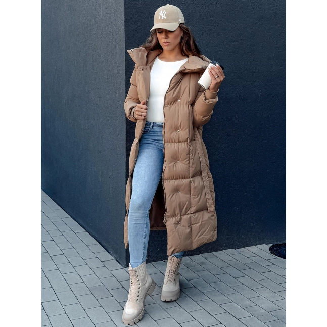 Prošívaný dámský kabát CLOUTIQUE tmavě béžový Dstreet TY4371 Prošívaný dámský kabát CLOUTIQUE tmavě béžový Dstreet TY4371