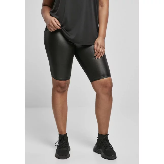 Ladies Imitation Leather Cycle Shorts Black