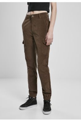 Dámské manšestrové kalhoty s vysokým pasem tmavě olivové