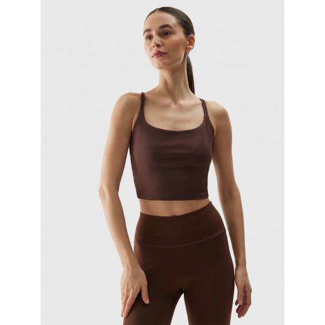 Dámský crop top na jógu z recyklovaných materiálů 4F - hnědý