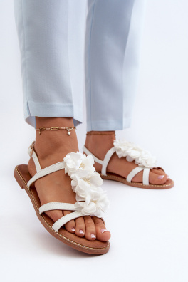 Dámské ploché sandály zdobené květinami, bílá Abidina