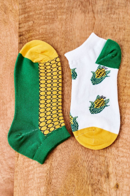 Nepárové Ponožky S Kukuřicí Bílé-Zelené