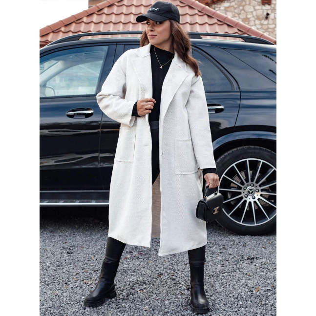 Dámský oversize kabát AVELINNI dlouhý v rybí kost béžový Dstreet NY0700