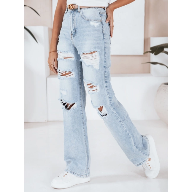 Jeansy damskie wide leg z dziurami niebieskie Dstreet UY2801