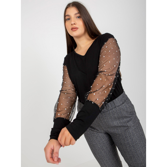 Dámská černá halenka plus size s ozdobnými rukávy
