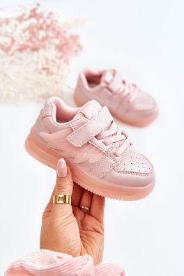 Dětské kožené sportovní boty na suchý zip růžový Angel