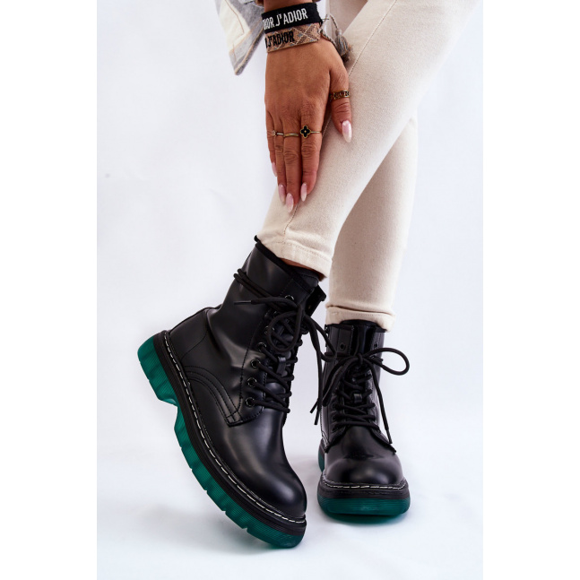 Dámské šněrovací boty se zelenou podrážkou černá Trinah