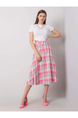 Růžová plisovaná sukně s kostkovaným vzorem