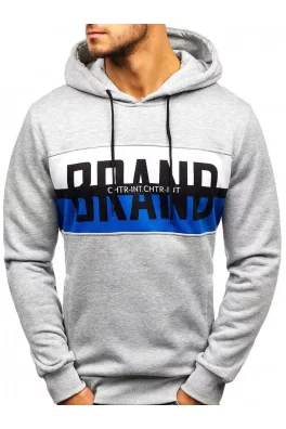 Pánská mikina "BRAND" s kapucí KS1803 - šedá,