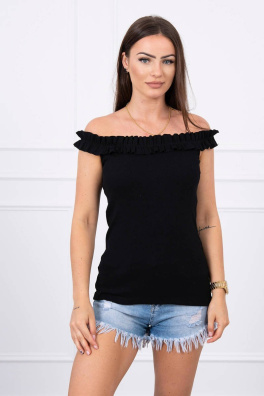 Off-the-shoulder blouse with frills black