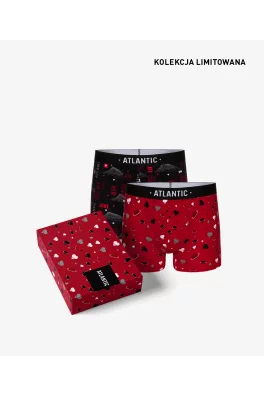 Pánské boxerky Love ATLANTIC 2Pack + dárková krabička - černá, červená