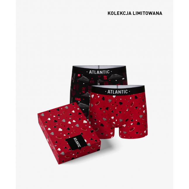 Pánské boxerky Love ATLANTIC 2Pack + dárková krabička - černá, červená