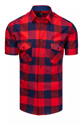Tmavě modrá a červená pánská košile s krátkým rukávem Dstreet KX0948