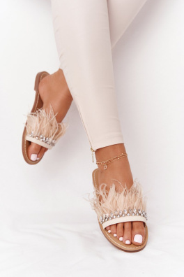 Slippers With Feathers Lu Boo Beige