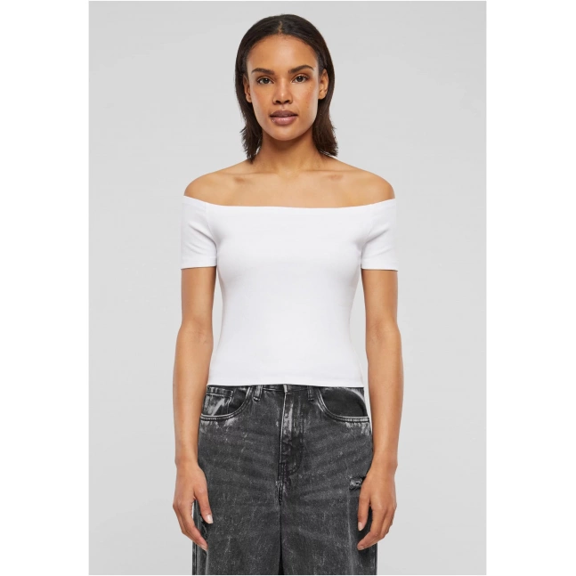 Dámské tričko Organic Off Shoulder Rib - bílé