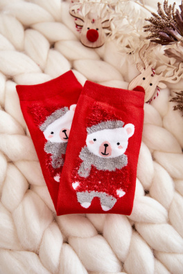 Dámské Legrační vánoční ponožky Medvídek V čepici červené