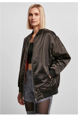 Dámská oversized saténová bomber bunda černá