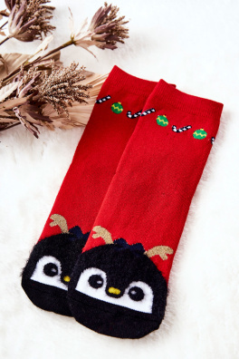 Vánoční bavlněné ponožky Tučňák Červené