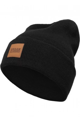 Unisex čepice Urban Classics Synthetic Leatherpatch Long Beanie