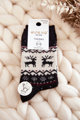 Dámské vánoční vlněné ponožky se vzorem sobů Černá