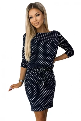 Sportovní šaty se zavazováním a kapsami Numoco - tmavě modré s bílými puntíky