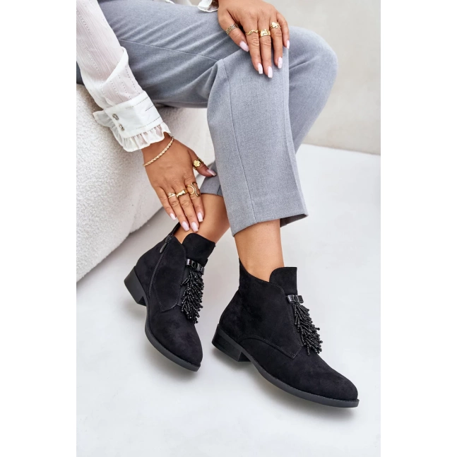 Zateplené Nízké Kotníkové Boty s Ozdobou na Zip S.Barski Černé