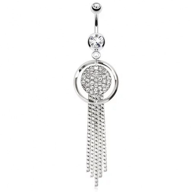 Piercing do pupíku z chirurgické oceli - kruh a třásně