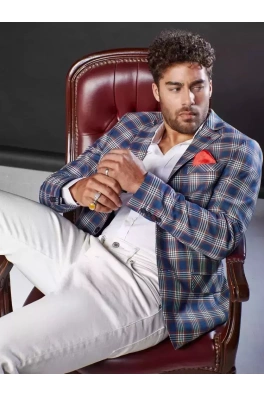 Tmavě modrá pánská kostkovaná bunda Dstreet MX0557