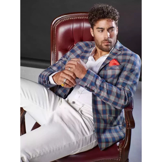 Tmavě modrá pánská kostkovaná bunda Dstreet MX0557